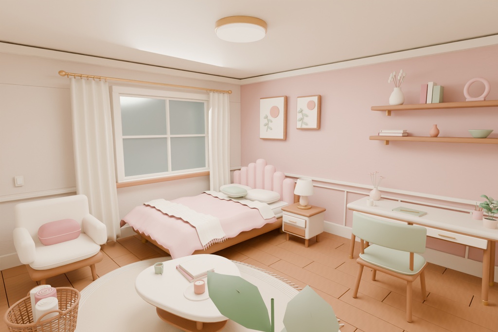 【期間限定価格】3D女の子 かわいい部屋内装 FBX背景素材blender