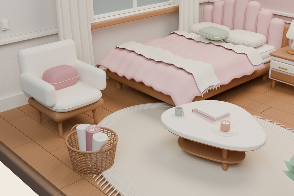 【期間限定価格】3D女の子 かわいい部屋内装 FBX背景素材blender