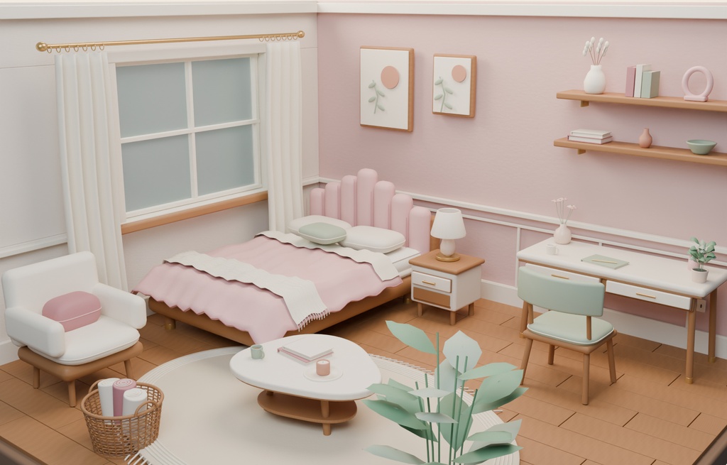 【期間限定価格】3D女の子 かわいい部屋内装 FBX背景素材blender