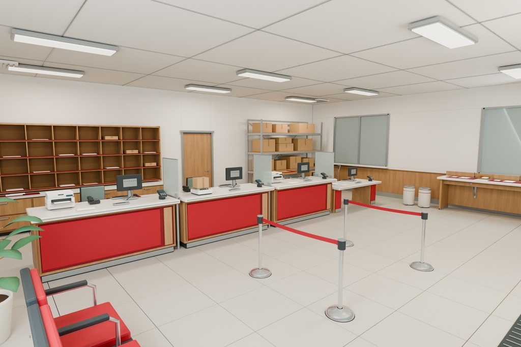 【期間限定価格】3D郵便局 内装 高品質blender FBX背景素材