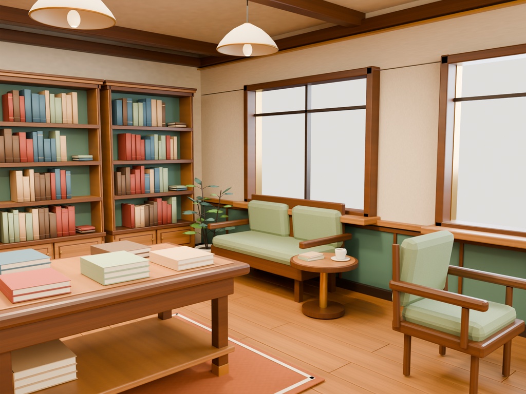 【期間限定価格】3D小さな書店内装 FBX背景素材 高品質blender