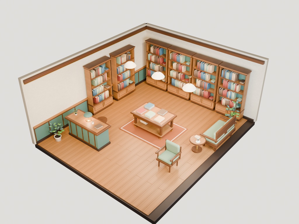 【期間限定価格】3D小さな書店内装 FBX背景素材 高品質blender