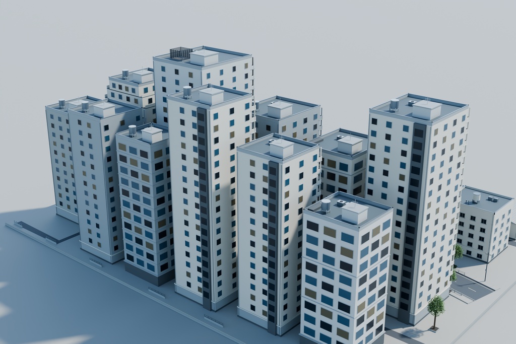 【期間限定価格】3Dマンションが並ぶ住宅街 高品質FBX背景素材 blender
