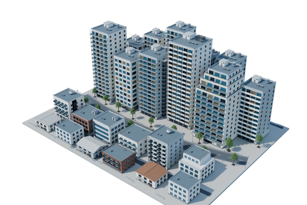 【期間限定価格】3Dマンションが並ぶ住宅街 高品質FBX背景素材 blender