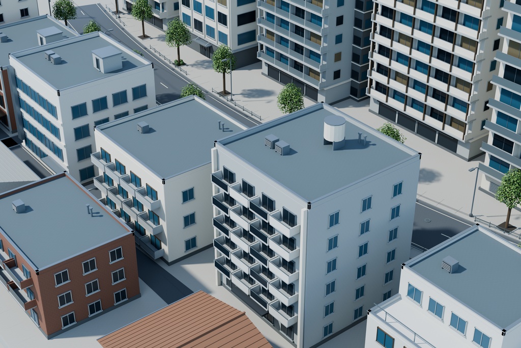 【期間限定価格】3Dマンションが並ぶ住宅街 高品質FBX背景素材 blender
