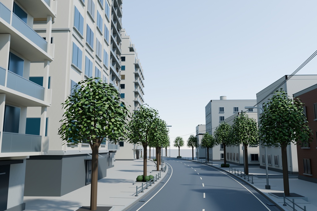 【期間限定価格】3Dマンションが並ぶ住宅街 高品質FBX背景素材 blender
