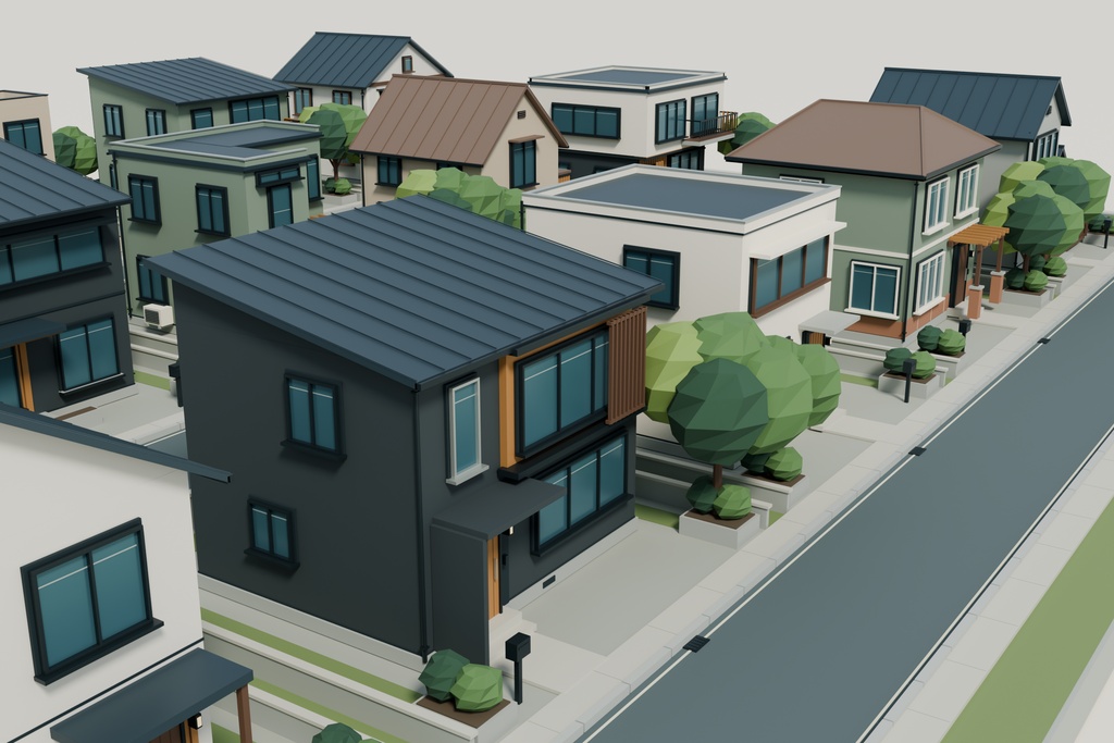 【期間限定価格】3D 15棟の住宅街 高品質FBX背景素材 blender