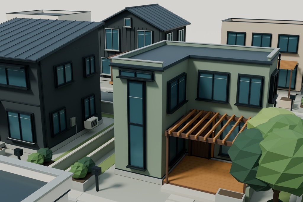 【期間限定価格】3D 15棟の住宅街 高品質FBX背景素材 blender