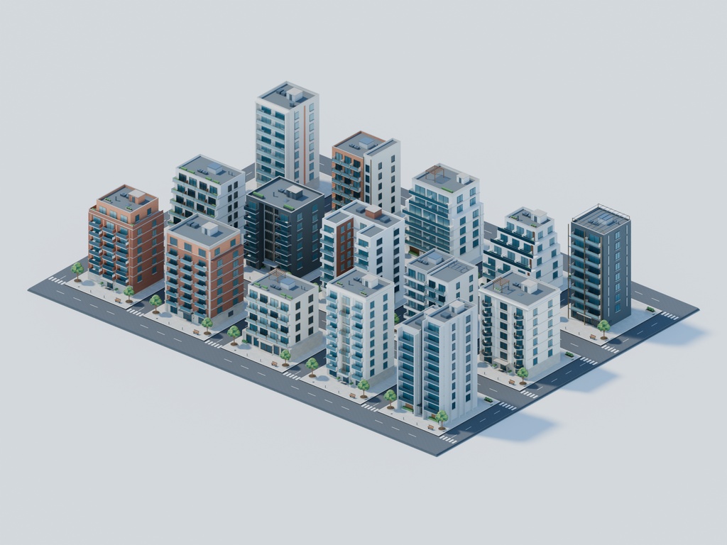 【期間限定価格】3Dマンションの並ぶ住宅街 高品質FBX背景素材