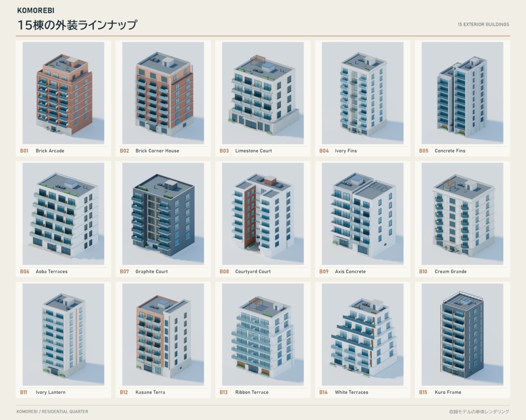【期間限定価格】3Dマンションの並ぶ住宅街 高品質FBX背景素材