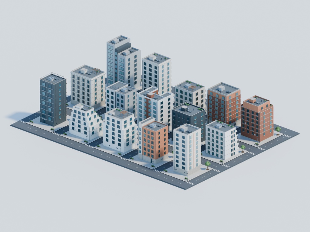 【期間限定価格】3Dマンションの並ぶ住宅街 高品質FBX背景素材