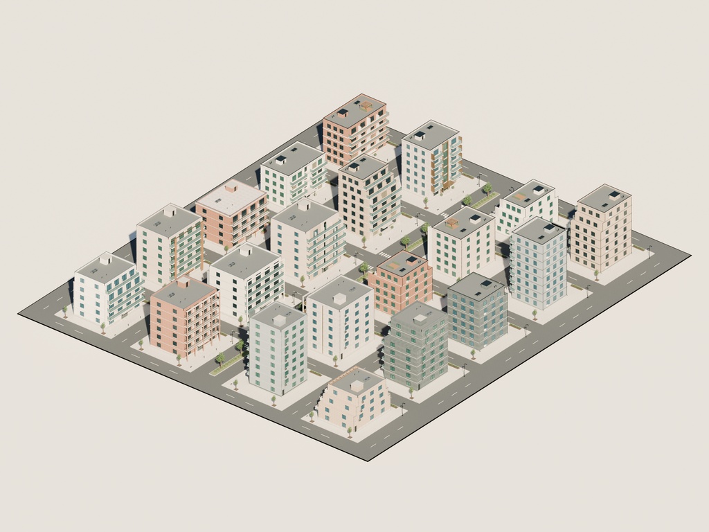 【期間限定価格】3Dマンションが並ぶ住宅街3 高品質FBX背景素材