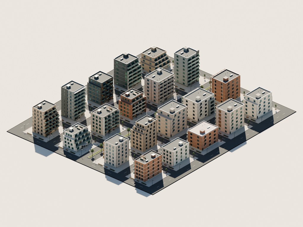 【期間限定価格】3Dマンションが並ぶ住宅街3 高品質FBX背景素材