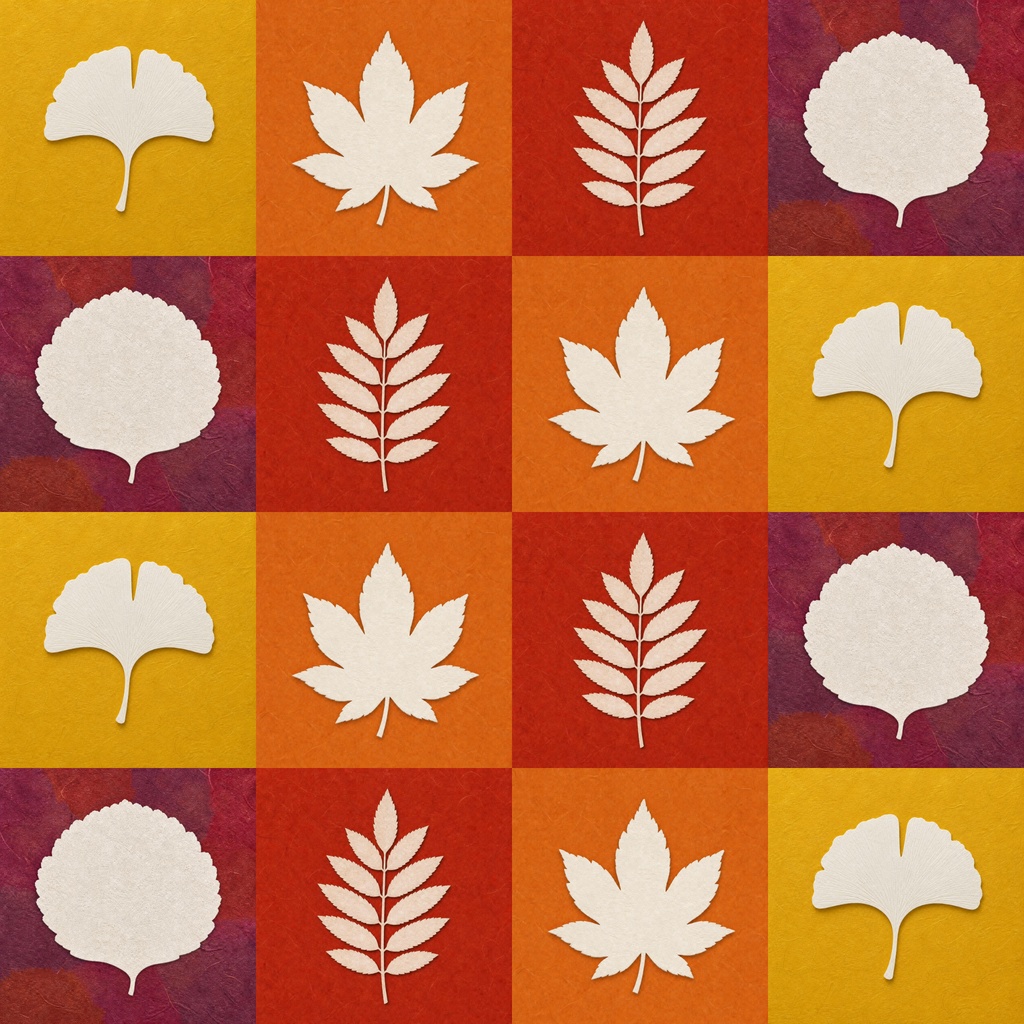 秋の紅葉と花、月見の和風デジタルペーパー