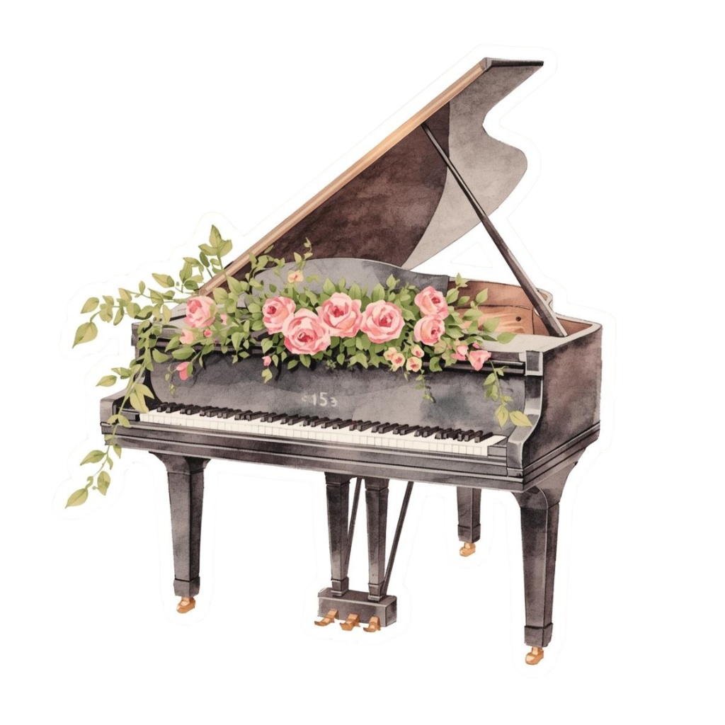 クラシック音楽の水彩クリップアート|15点セット(PNG形式・背景透過) — アースカラーで描く、静かで上品なアンティーク楽器コレクション —