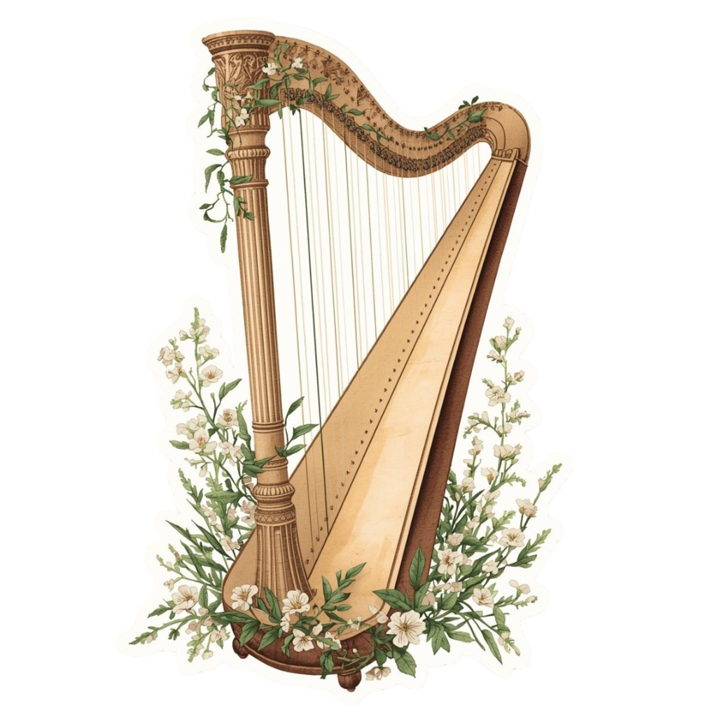 クラシック音楽の水彩クリップアート|15点セット(PNG形式・背景透過) — アースカラーで描く、静かで上品なアンティーク楽器コレクション —