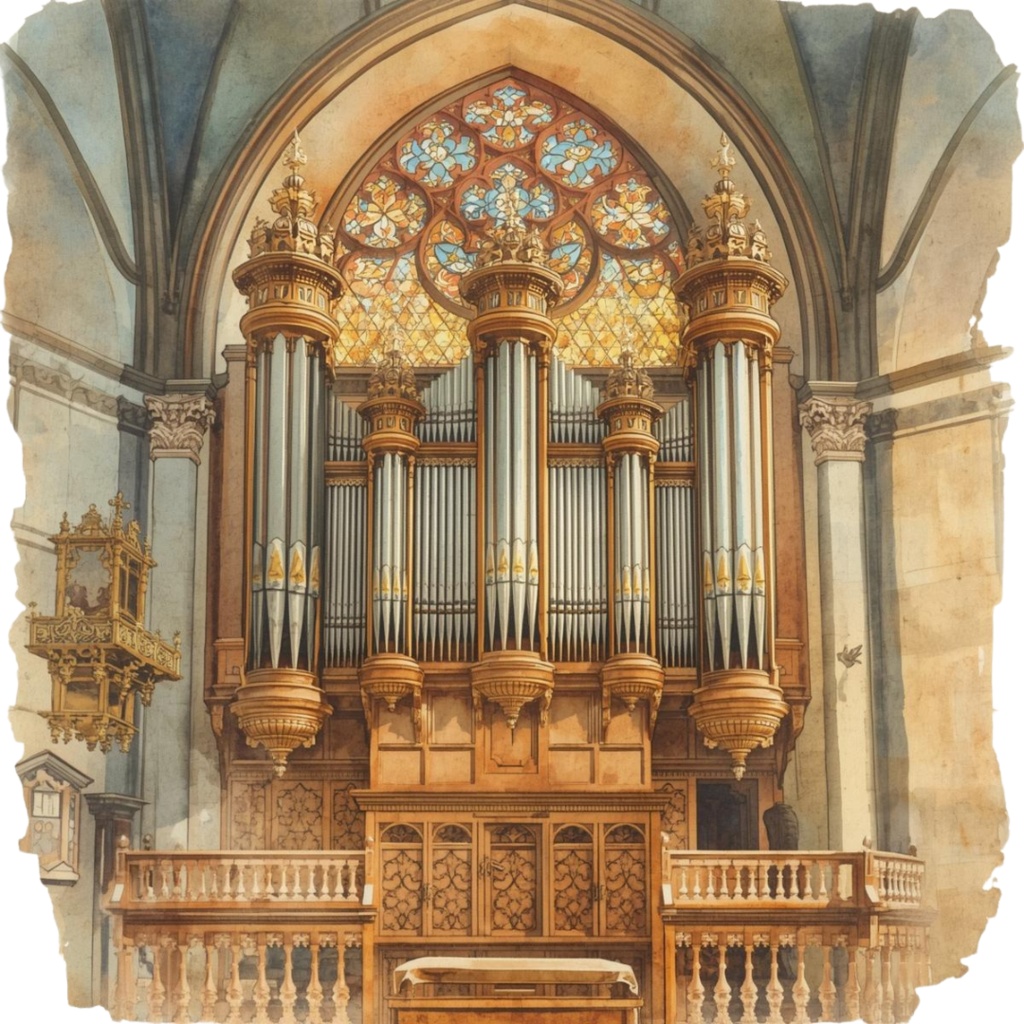 クラシック音楽の水彩クリップアート|15点セット(PNG形式・背景透過) — アースカラーで描く、静かで上品なアンティーク楽器コレクション —