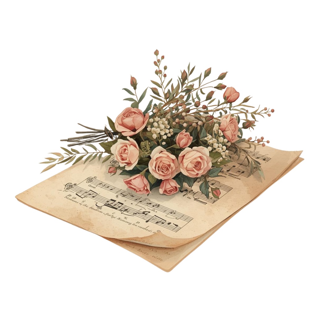 クラシック音楽の水彩クリップアート|15点セット(PNG形式・背景透過) — アースカラーで描く、静かで上品なアンティーク楽器コレクション —