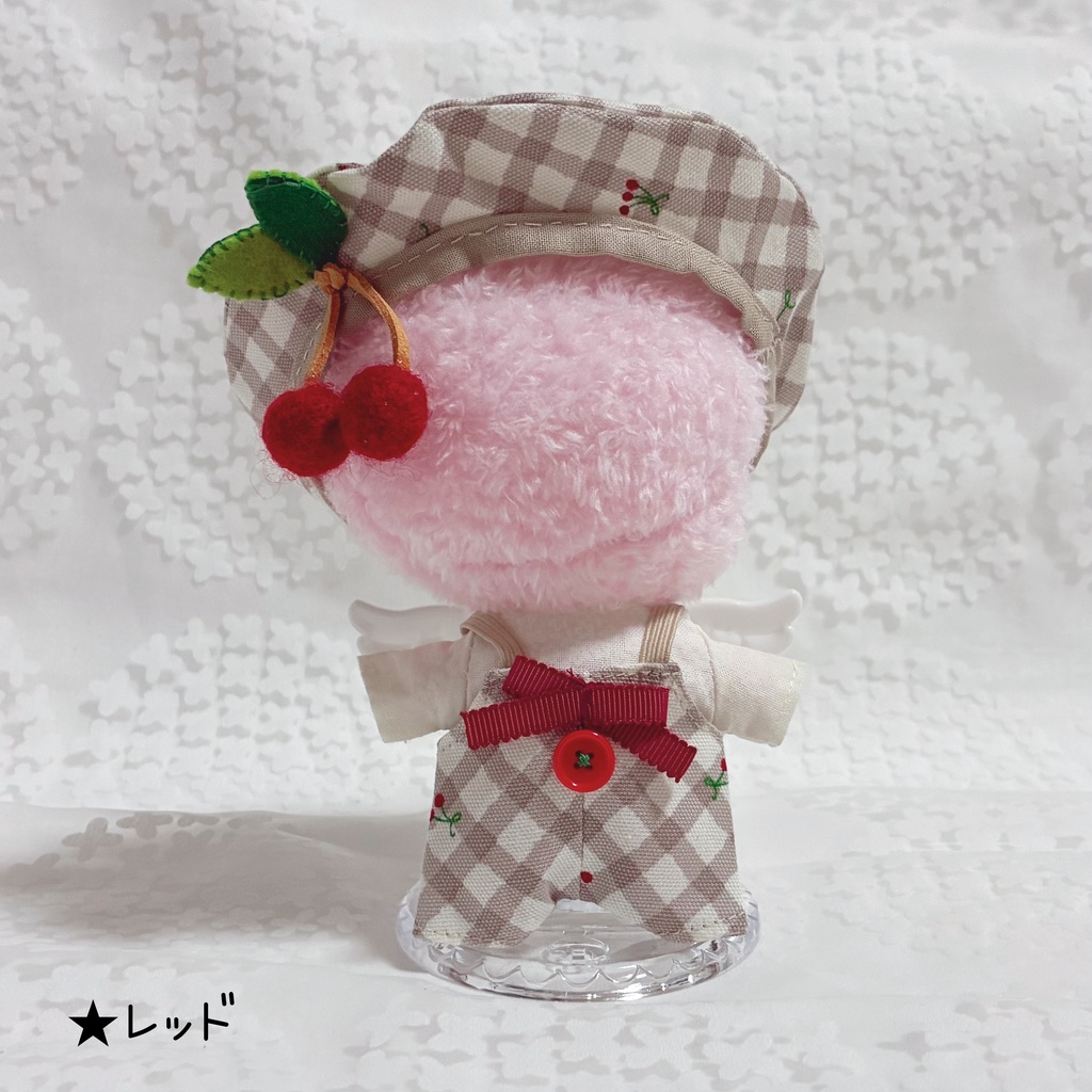 【15~16cm】バリエーション サロペット&シャツ ベレー帽 チェリー