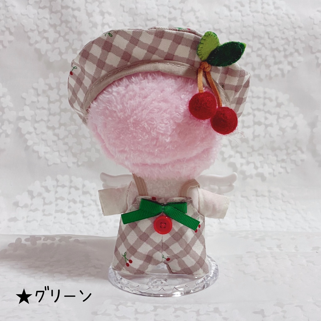 【15~16cm】バリエーション サロペット&シャツ ベレー帽 チェリー