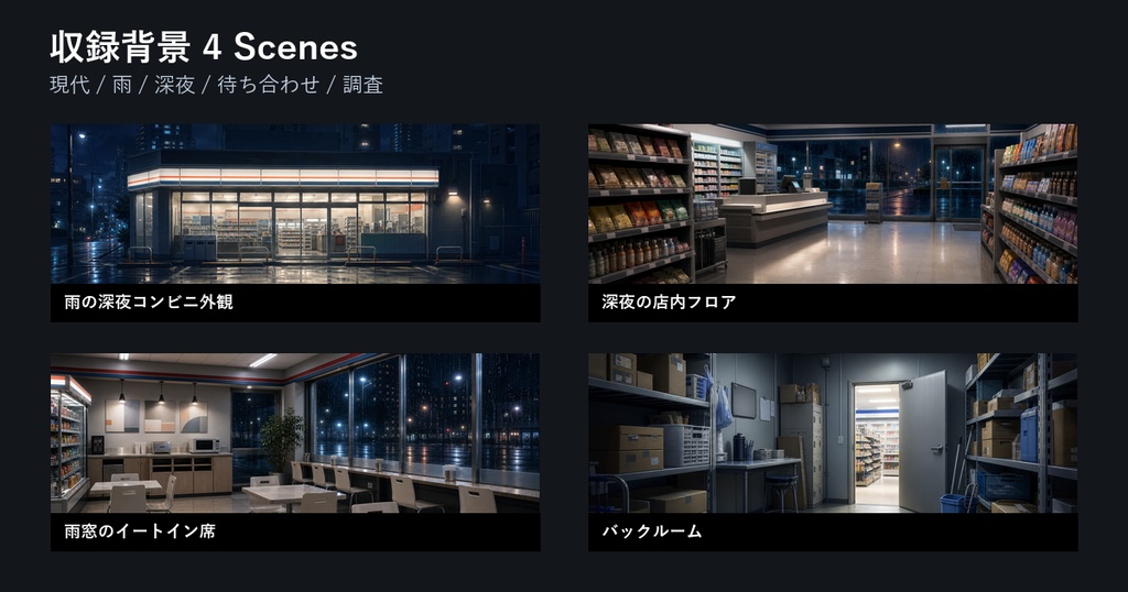 ココフォリア用 深夜コンビニ背景素材集 Premium 4 Scenes