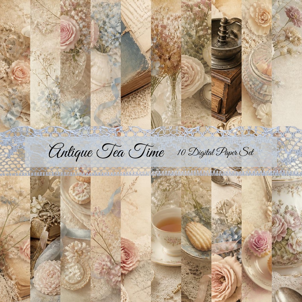 Antique Tea Time｜10 Digital Paper Set
