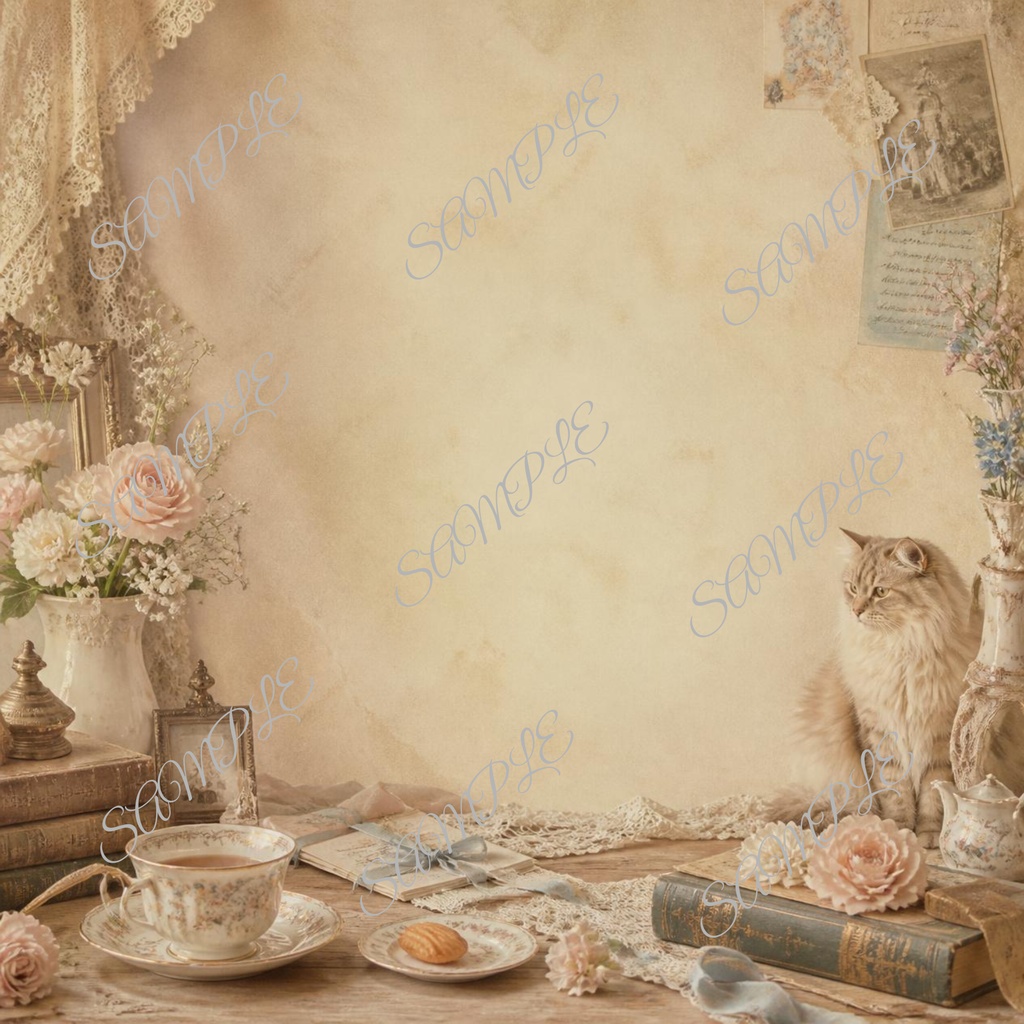Antique Cat Café |10 Digital Paper Set