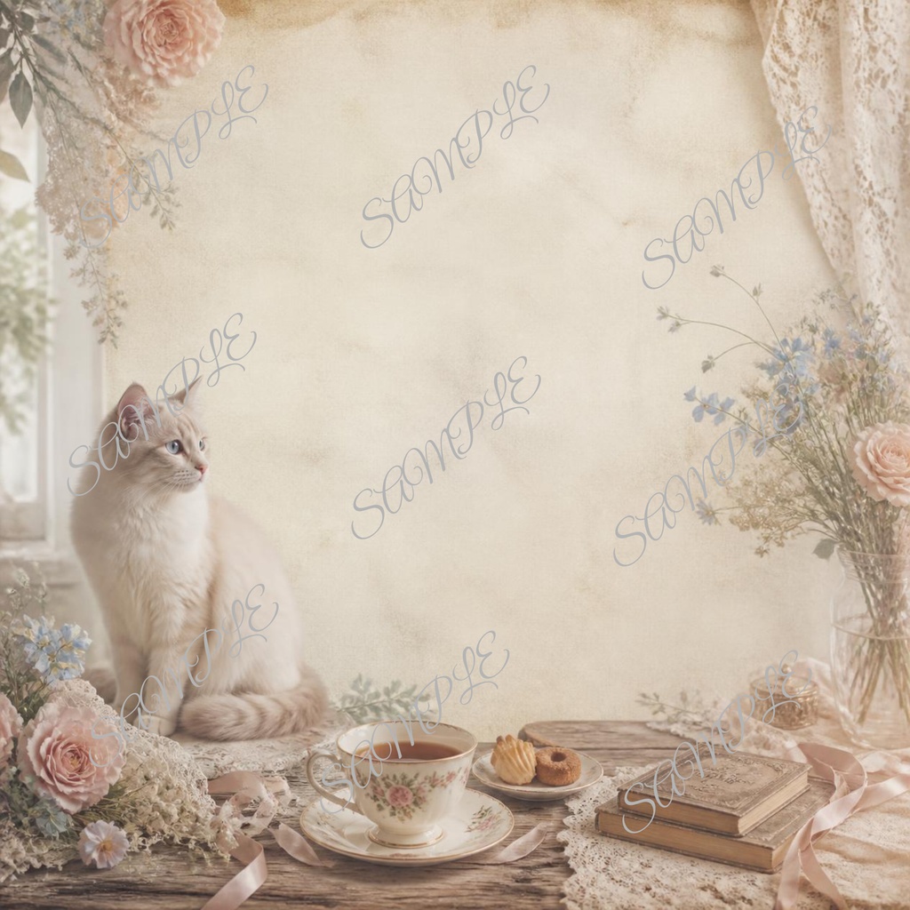 Antique Cat Café |10 Digital Paper Set