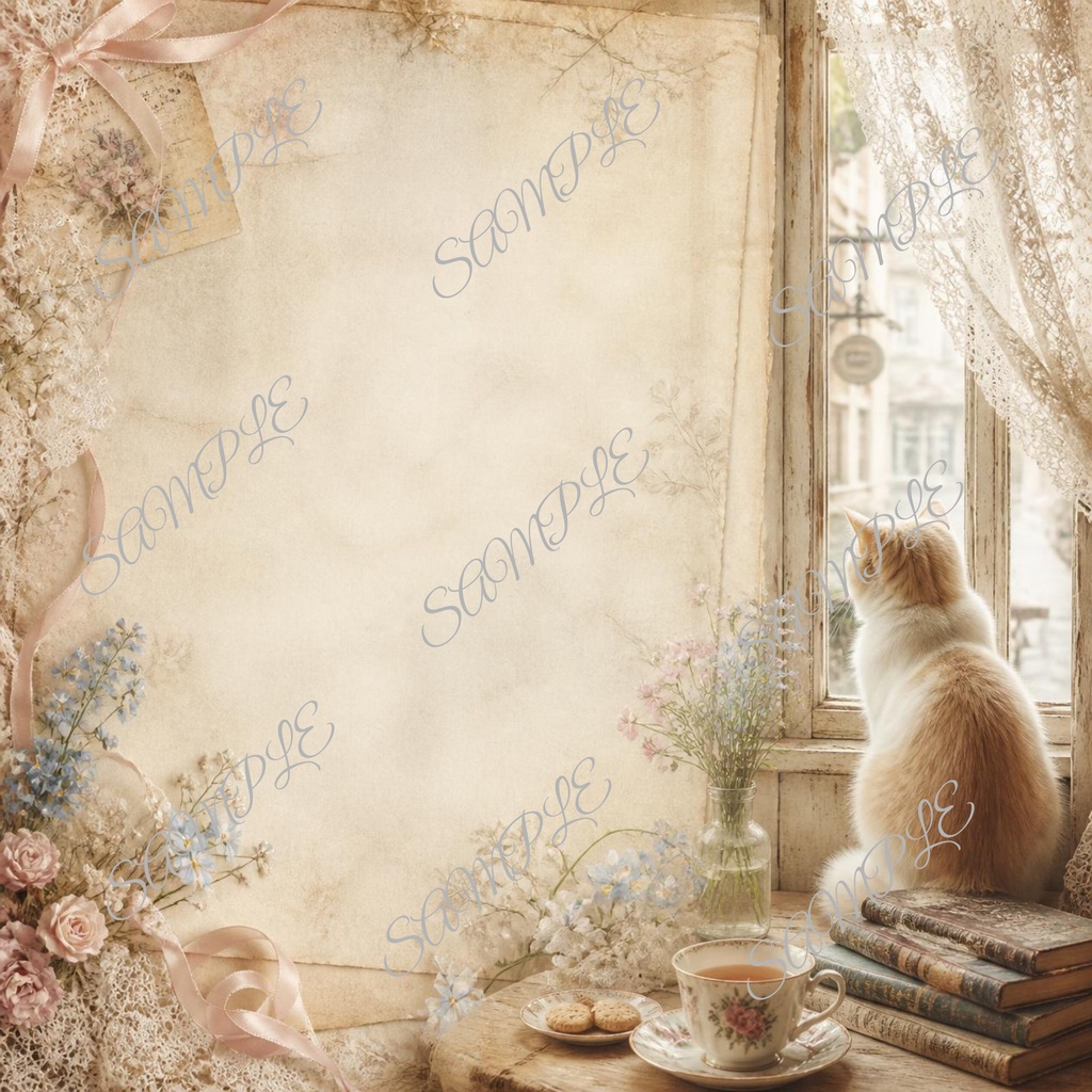 Antique Cat Café |10 Digital Paper Set