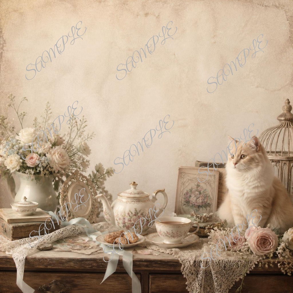 Antique Cat Café |10 Digital Paper Set