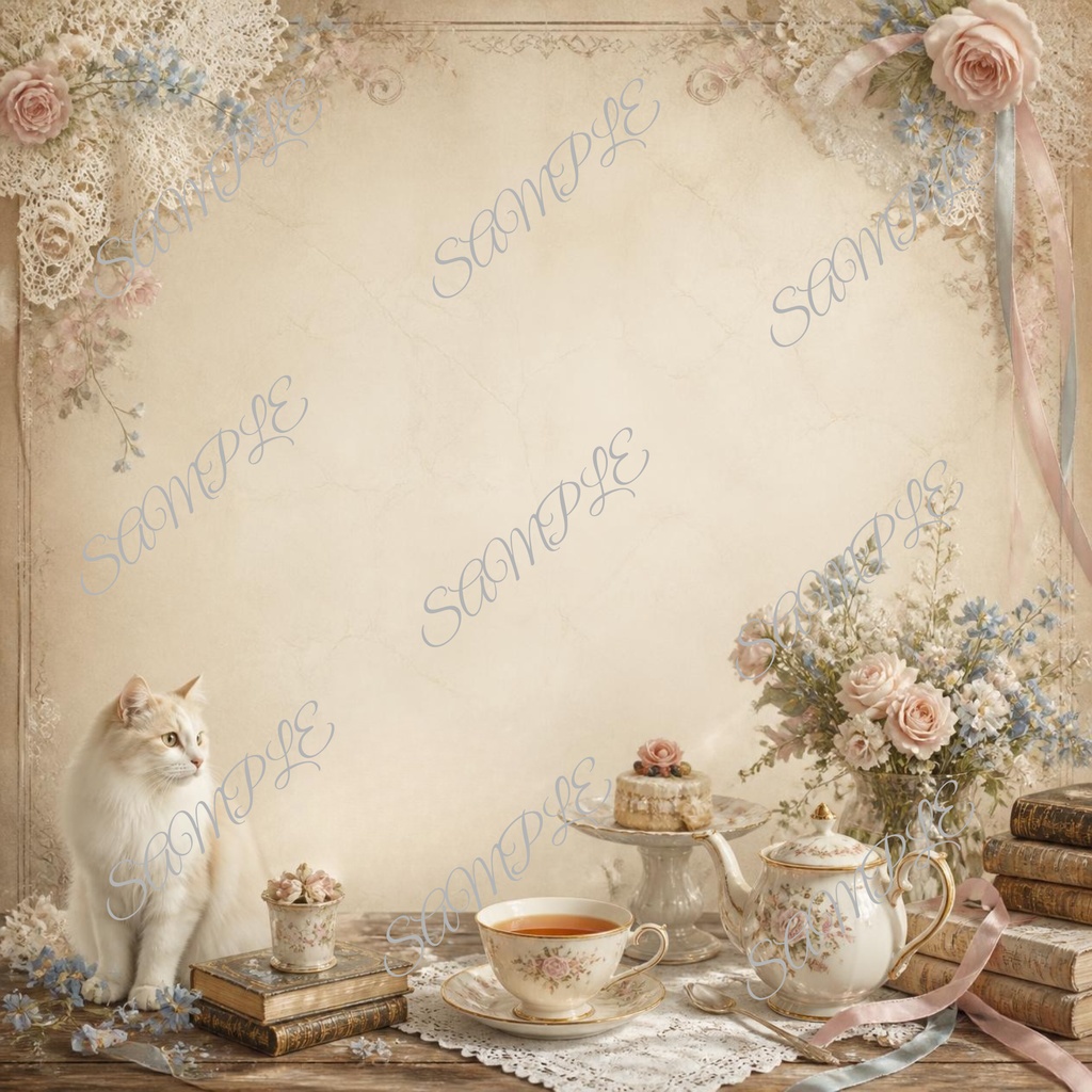 Antique Cat Café |10 Digital Paper Set