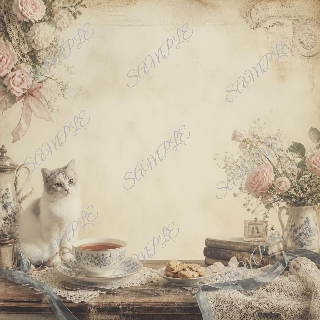 Antique Cat Café |10 Digital Paper Set