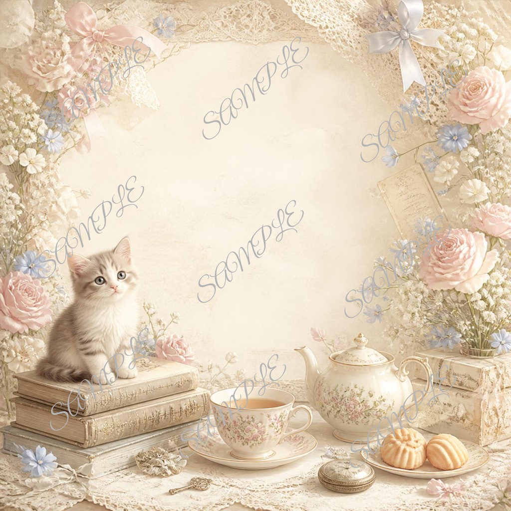 Antique Cat Café |10 Digital Paper Set