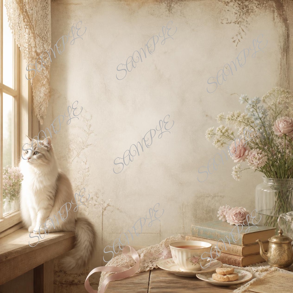 Antique Cat Café |10 Digital Paper Set