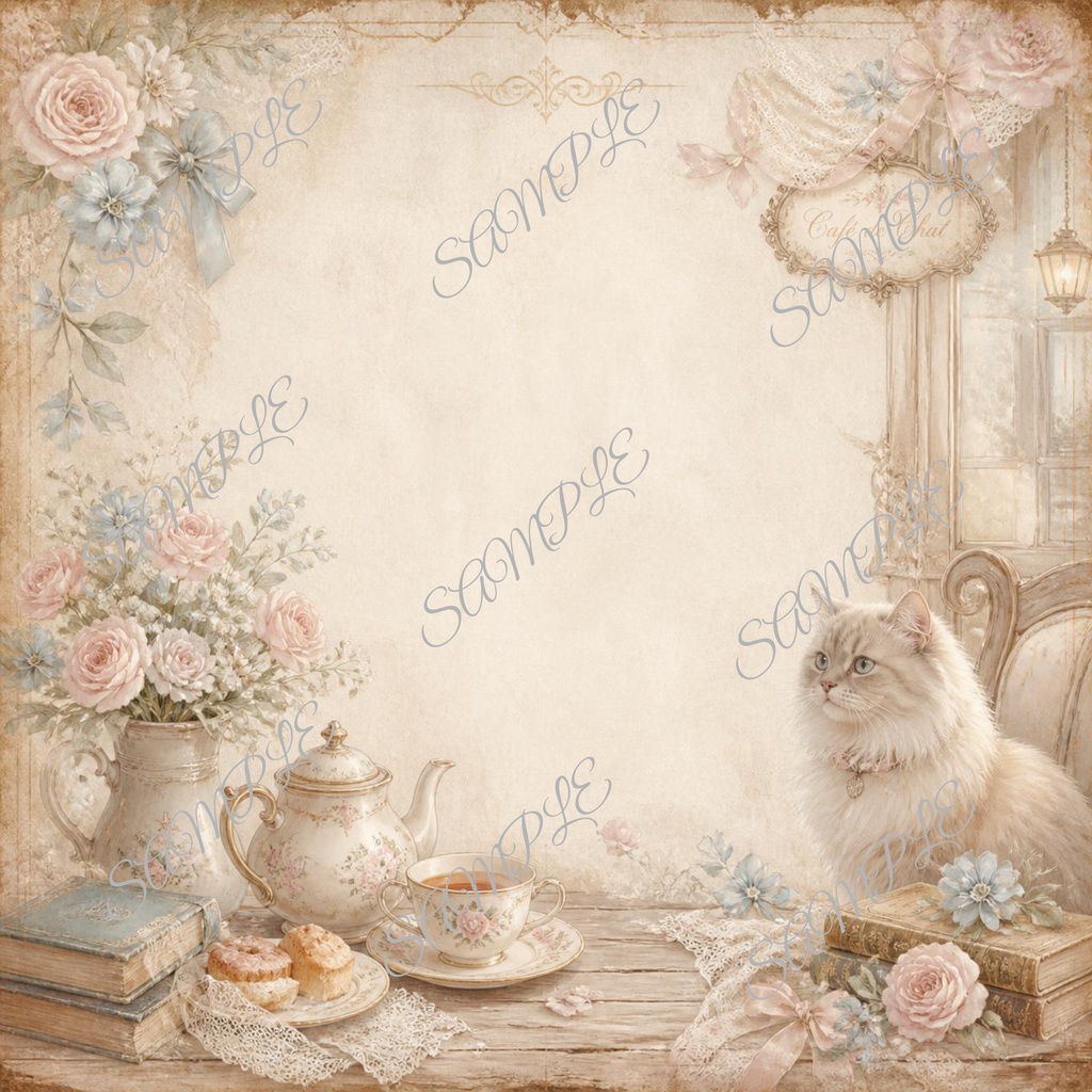 Antique Cat Café |10 Digital Paper Set