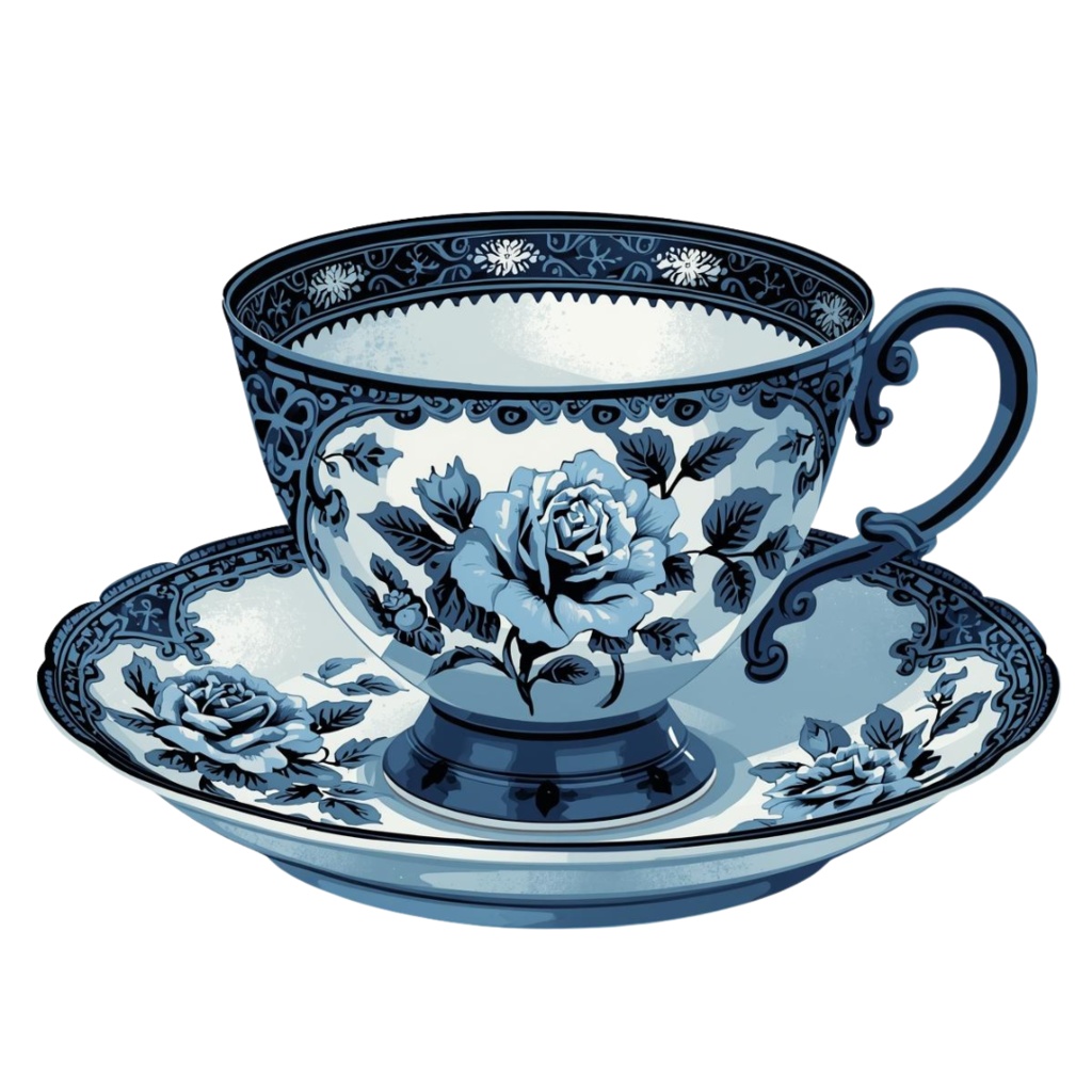 青のアンティーク小物クリップアート【全10種類/PNG】