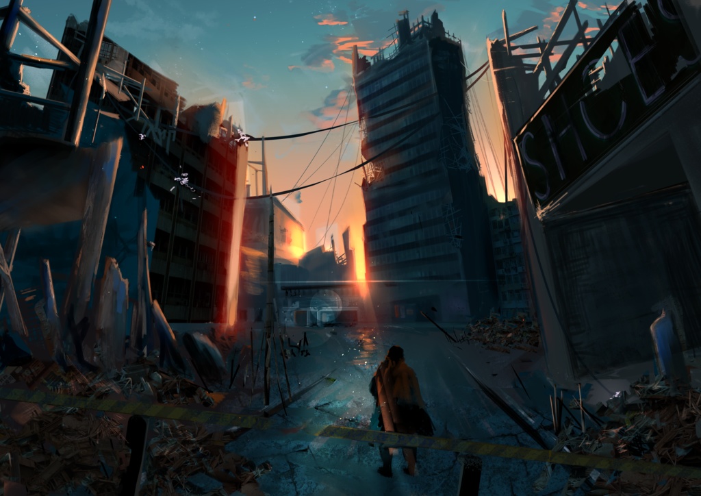 背景グラフィック ロンTシャツ