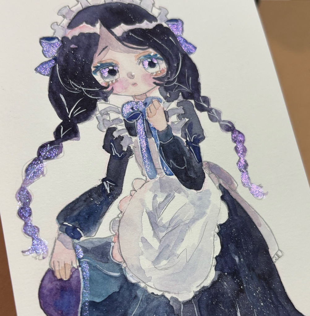 手描き原画 新人メイドちゃん(青)