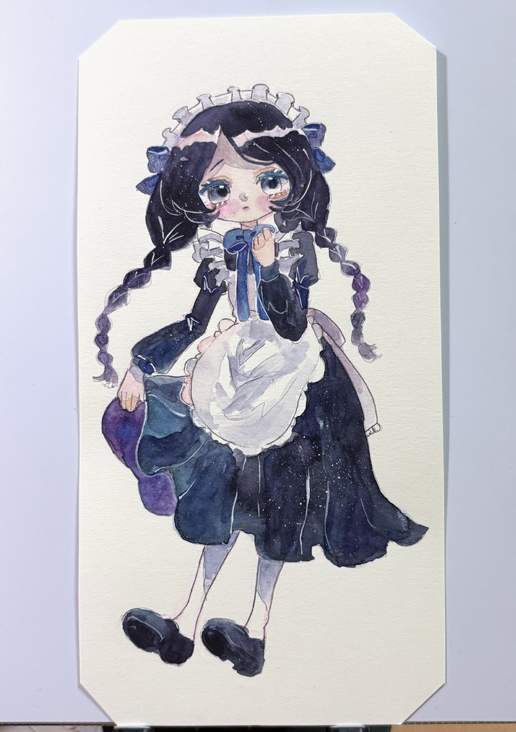 手描き原画　新人メイドちゃん（青）