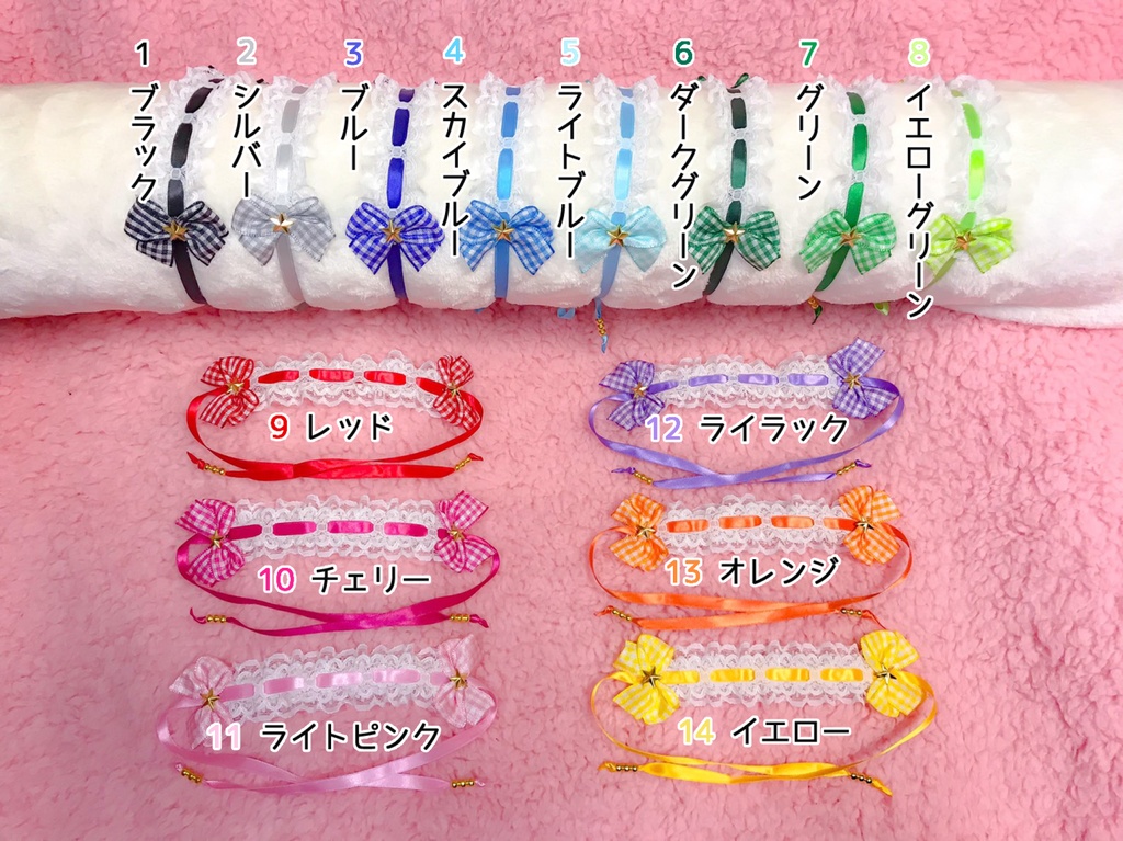 チェックリボンヘッドドレス/14color※星型パーツ変更