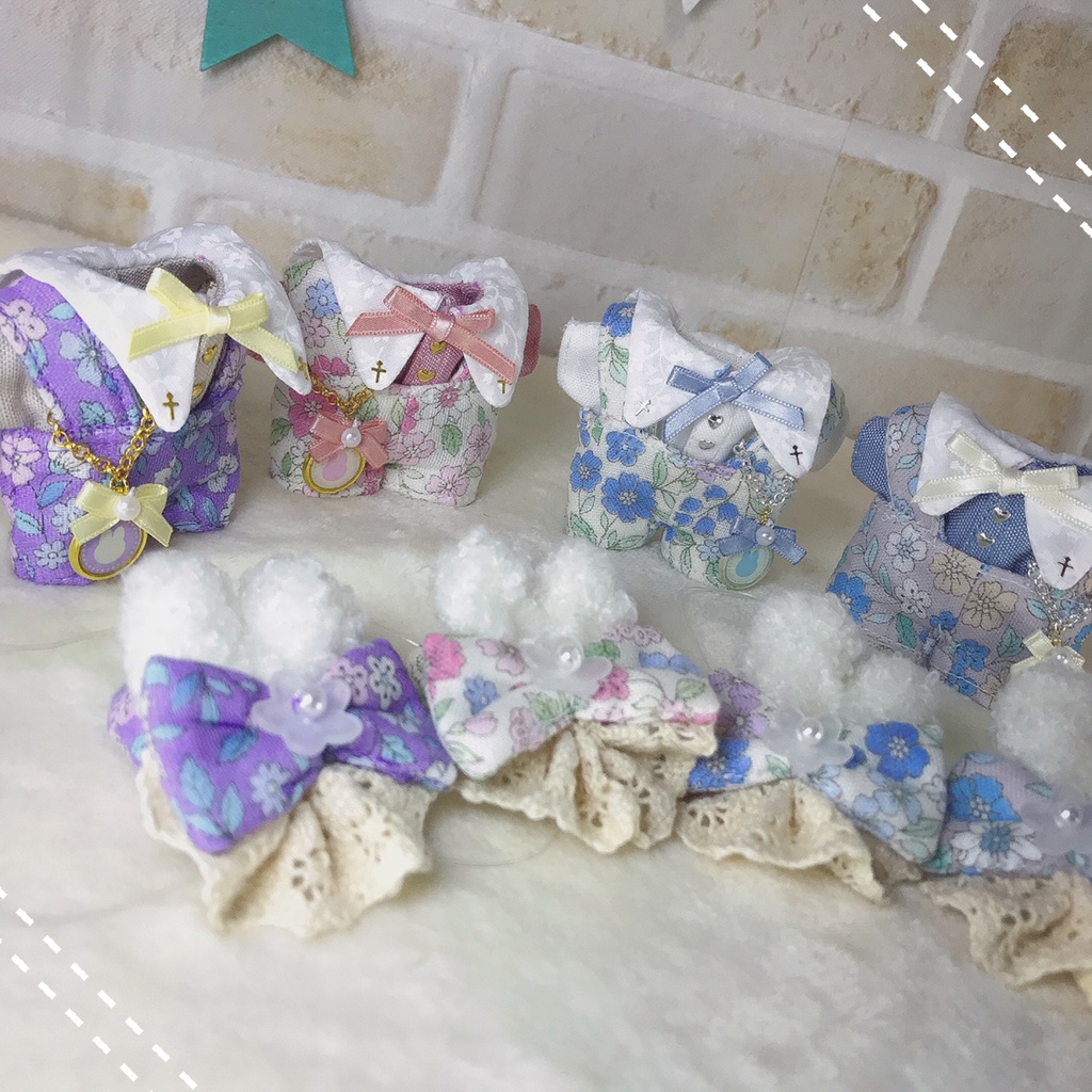 10cmぬい用:しろうさぎの花畑コーデセット