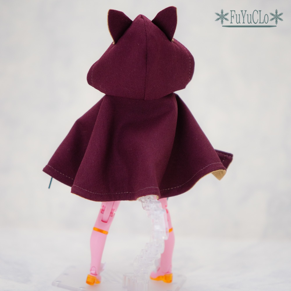 1/12サイズ 耳付きショートマント ボルドー タイプA