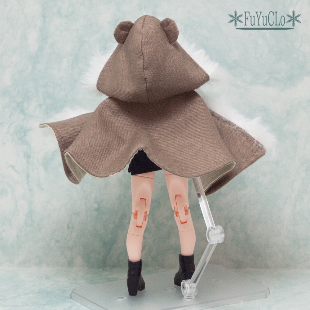 1/12サイズ ファー付きクマ耳ショートマント 茶