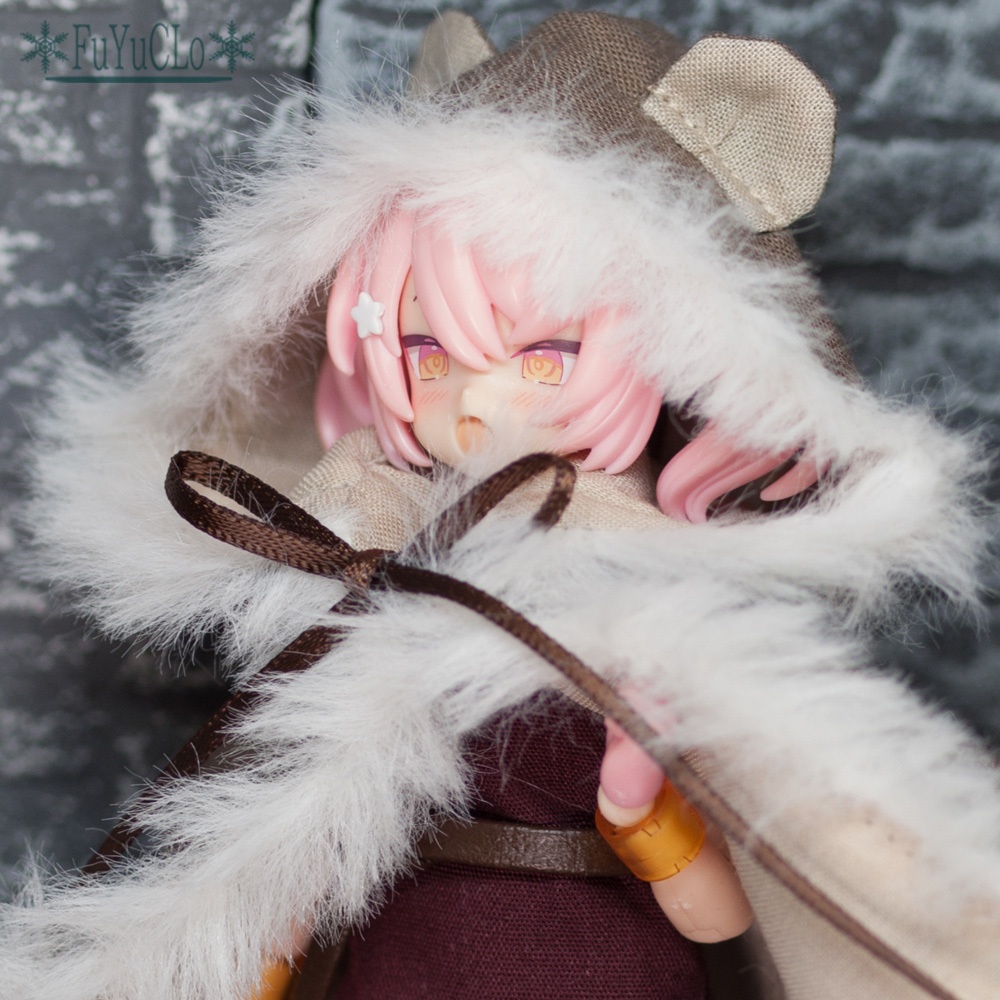 1/12サイズ ファー付きクマ耳ショートマント 茶