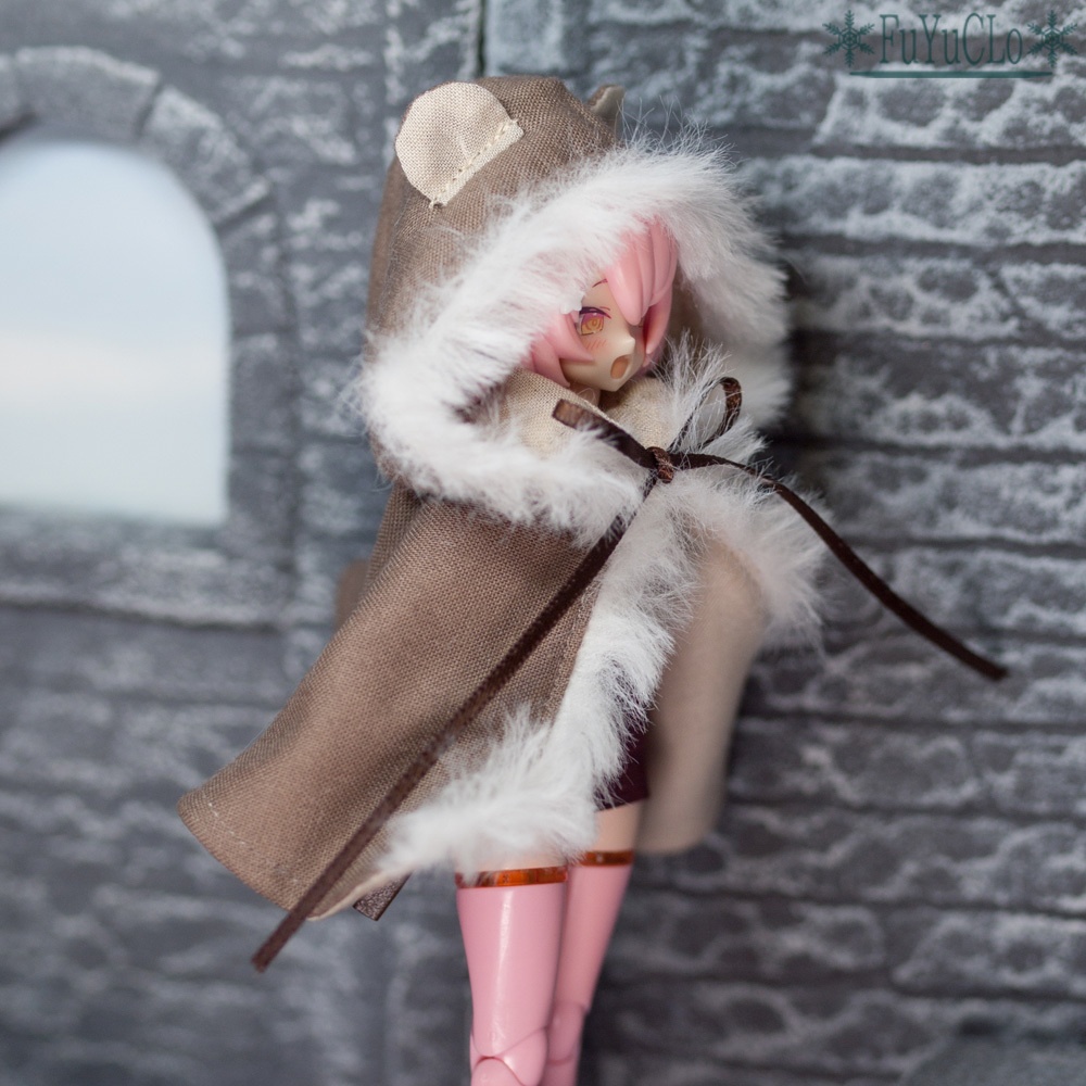 1/12サイズ ファー付きクマ耳ショートマント 茶