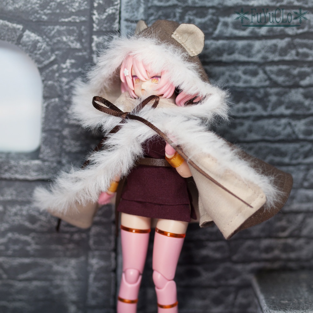 1/12サイズ ファー付きクマ耳ショートマント 茶