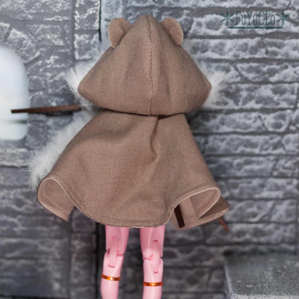 1/12サイズ ファー付きクマ耳ショートマント 茶