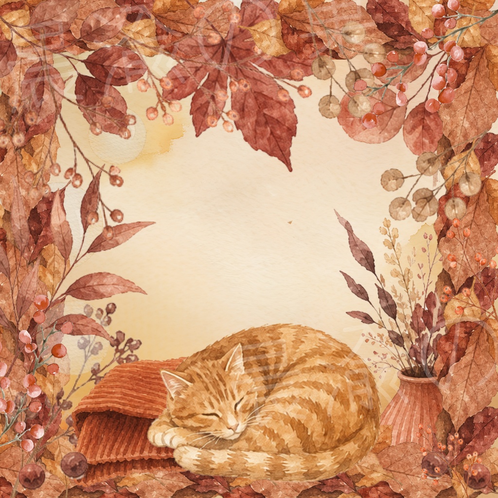 秋の葉の中眠る猫