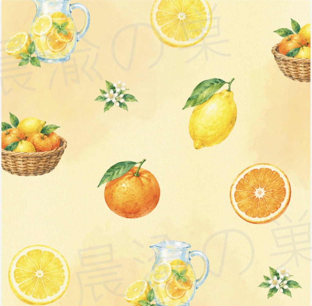 【デジタルデザインペーパー】fruits set|フルーツ 水彩イラスト|6種類|3600×3600px|PDF