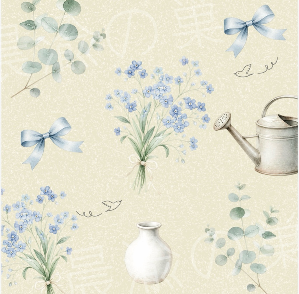 Flower Set|水彩フラワーデジタルペーパー 5種類セット|カーネーション・桜・勿忘草・かすみ草・アナベル|3600×3600px|300DPI|PDF